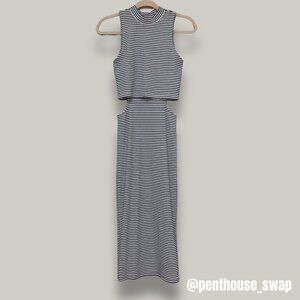 Striped Maxi Dress with Wait Cut-outs, Size XS